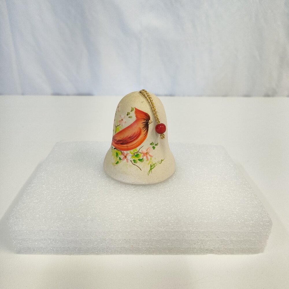 Sandstone Creations Hand-Painted Ceramic Bell Cardinal Design Signed by Anna VTG